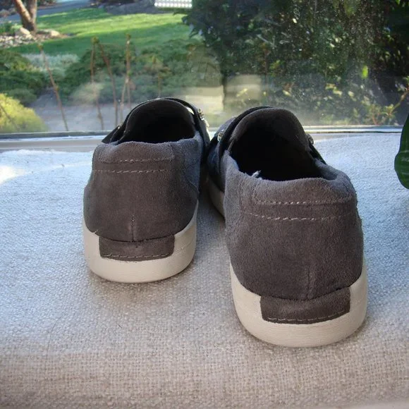 Earth Origins Mabel grey genuine suede leather embellished fringe moccasins  s10 - Picture 4 of 6